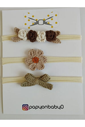 3'lü Set Örgü Motifli Saç Bandı - Çok Renkli - Organik & El Yapımı