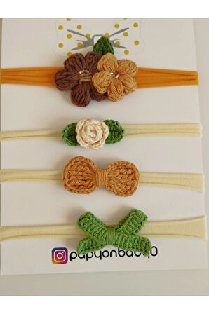 4'lü Set Örgü Motifli Saç Bandı - Çok Renkli - Organik & El Yapımı