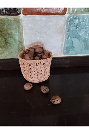 Örgü Sepet - Somon - Organik & El Yapımı