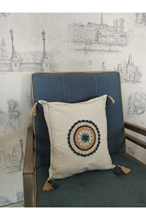 Örgü Motifli Yastık - Lacivert - Organik & El Yapımı
