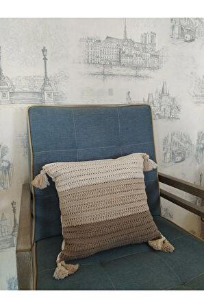 Örgü Motifli Yastık - Bej - Organik & El Yapımı