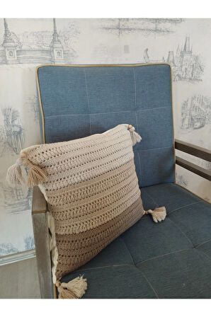 Örgü Motifli Yastık - Bej - Organik & El Yapımı