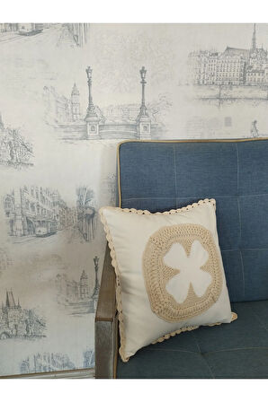 Örgü Motifli Yastık - Bej - Organik & El Yapımı