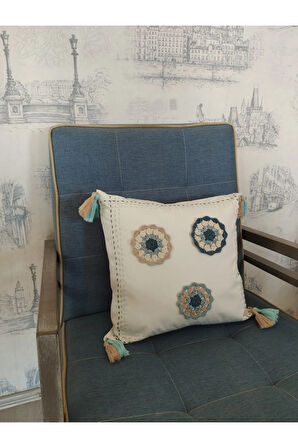 Örgü Motifli Yastık - Mavi - Organik & El Yapımı