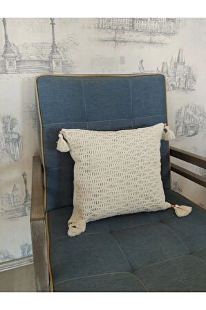Örgü Yastık - Bej - Organik & El Yapımı
