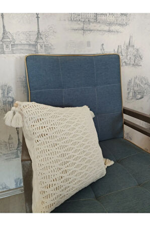 Örgü Yastık - Bej - Organik & El Yapımı