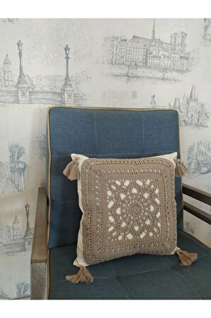 Örgü Motifli Yastık - Haki - Organik & El Yapımı
