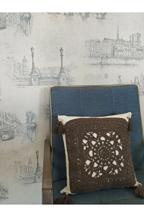 Örgü Motifli Yastık - Kahverengi - Organik & El Yapımı