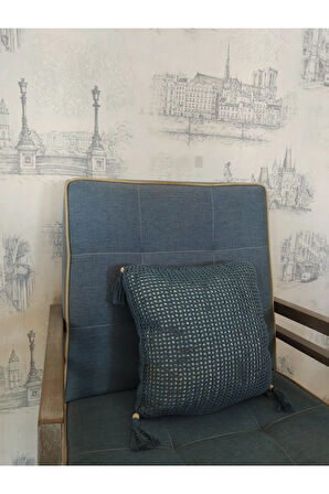 Örgü Motifli Yastık - Mavi - Organik & El Yapımı