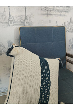 Örgü Yastık - Lacivert & Bej - Organik & El Yapımı