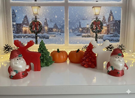 Yılbaşı Temalı 8’li Mum Seti – Dekoratif & Kokulu