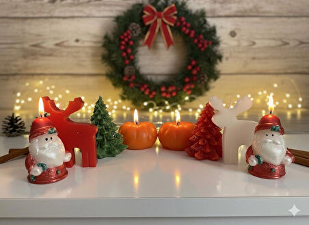 Yılbaşı Temalı 8’li Mum Seti – Dekoratif & Kokulu