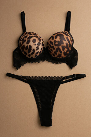 Sütyen Külot İç Çamaşırı Takım Dolgulu Destekli Telli Balenli Toparlayıcı Leopar Desenli