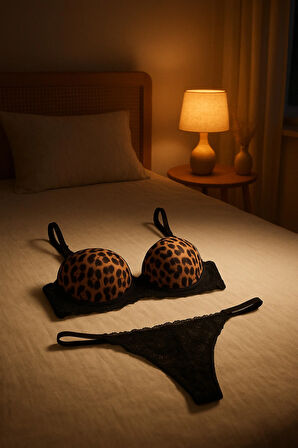 Sütyen Külot İç Çamaşırı Takım Dolgulu Destekli Telli Balenli Toparlayıcı Leopar Desenli