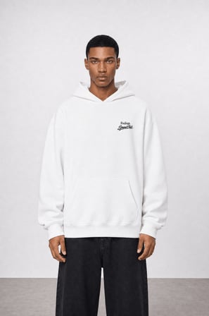 Erkek Served Cold Baskılı Oversize Hoodie Ekru