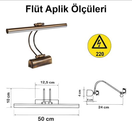 Flüt Led Aplik Elektrikli 3200K Gün Işığı 50 CM Banyo Tablo ve Çalışma Masası Duvar Aydınlatma Modern Tasarımlı Enerji Tasarruflu Led Lamba (Eskitme)