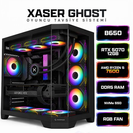 Xaser Ghost X250 Ryzen 5 7600 16GB Ram 512GB M.2 NVMe SSD 12GB RTX5070 Sıvı Soğutmalı Oyuncu Bilgisayarı