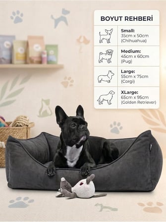 Plus Silinebilir Kedi Köpek Yatağı, Koltuk Kumaşı, Yıkanabilir, Gri, Large