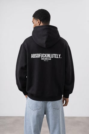 Erkek Absofuckinlutely Baskılı Oversize Hoodie Siyah