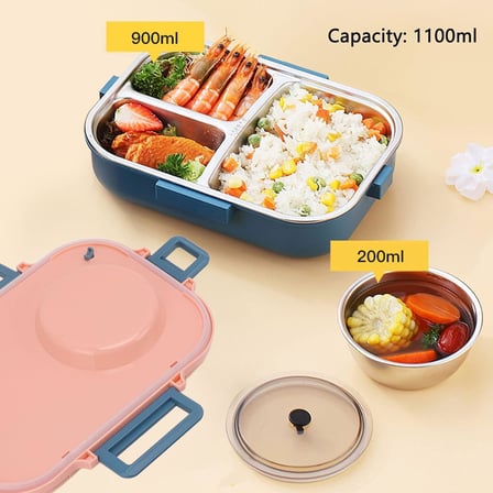 Vagonlife Beslenme Kutusu Paslanmaz Çelik - 1100 ml Sos (Yoğurt) Kaseli Yeni Nesil Lunch Box (Pembe)