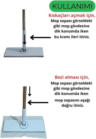 Tembel Mop - Tüm Bezleri Kendi Alabilen Otomatik Mop, 360° Dönebilen, Kullan At Bezler İçin Pratik Mop