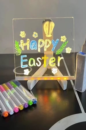 Buffer LED Işıklı Kendiliğinden Renkli Fosforlu Kalemli Kare Yazı Panosu 20x20 cm