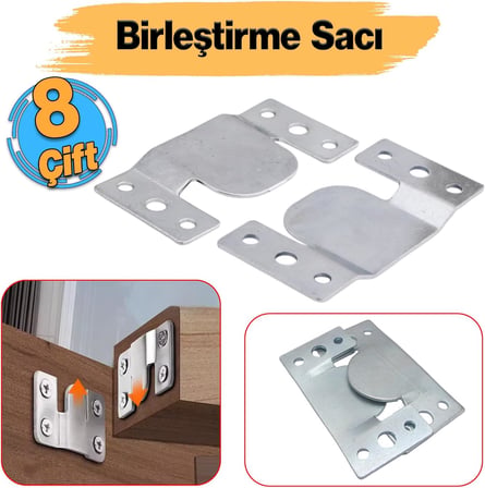 Metal (8 Çift Takım) Baza Başlık Mobilya Karyola Köşe Koltuk Birleştirme Sacı Saç Bağlama Braketi