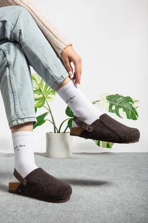 Kadın Mantar Taban Eva Kışlık Önü Kapalı Keçe Sabo Outdoor Günlük Rahat Ev Sandalet Flat Terlik