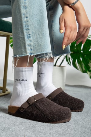 Kadın Mantar Taban Eva Kışlık Önü Kapalı Keçe Sabo Outdoor Günlük Rahat Ev Sandalet Flat Terlik