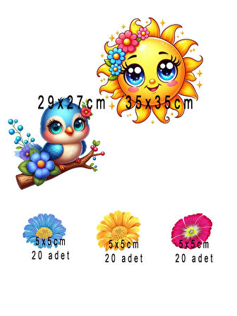 Çiçek Desenli Sevimli Güneş Piriz sticker, Duvar süsü