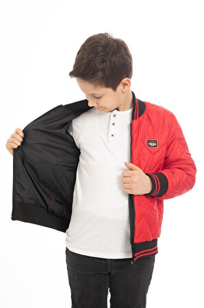 Erkek Çocuk Kolej Yaka Astarlı Su ve Rüzgar Geçirmez Fermuarlı Cep Mont Ceket