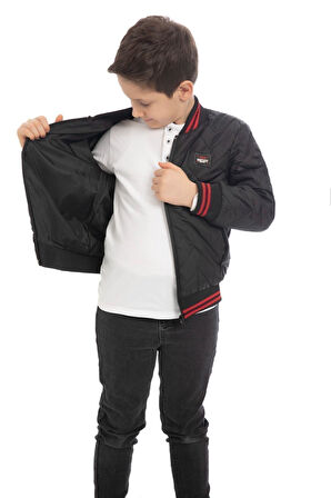 Erkek Çocuk Kolej Yaka Astarlı Su ve Rüzgar Geçirmez Fermuarlı Cep Mont Ceket