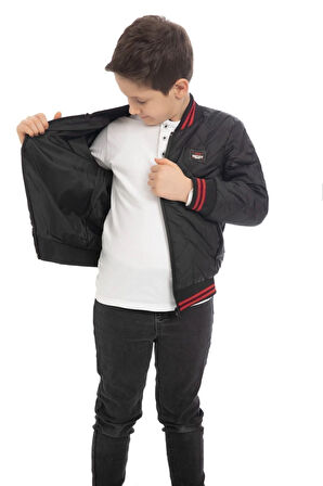 Erkek Çocuk Kolej Yaka Astarlı Su ve Rüzgar Geçirmez Fermuarlı Cep Mont Ceket