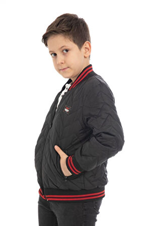 Erkek Çocuk Kolej Yaka Astarlı Su ve Rüzgar Geçirmez Fermuarlı Cep Mont Ceket