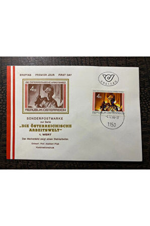 Österreich FDC Österreichische Arbeitswelt AVUSTURYA 1986 özel Pullu İlkgün Zarfı "Avusturya Çalışm