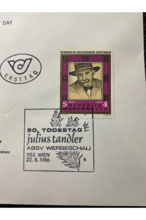 Österreich FDC AVUSTURYA 1986 Özel Pullu Özel Damgalı İlkgün Zarfı Julius Tandler'in 50. Ölüm Yı