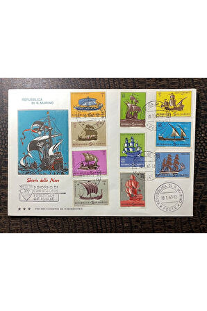 Repubblica S. Marino "Storia della Nave" 1963 Yelkenli/ Gemi Temalı ilk Gün Zarfı FDC 1963 Tam Seri
