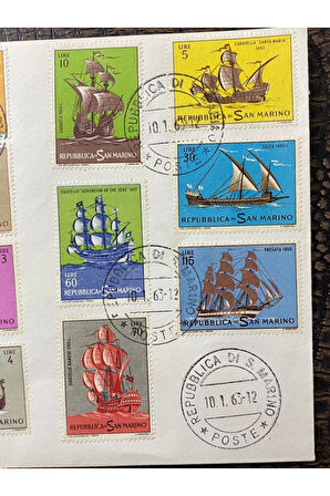 Repubblica S. Marino "Storia della Nave" 1963 Yelkenli/ Gemi Temalı ilk Gün Zarfı FDC 1963 Tam Seri