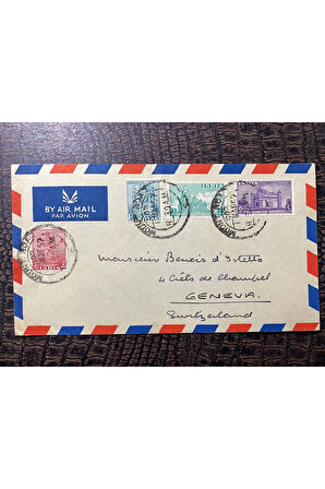 Hindistan'dan İsvicre Geneva'ya Uçak Postası Zarfı 1952 yılından BY AİRMAİL from İndia to Switzerl