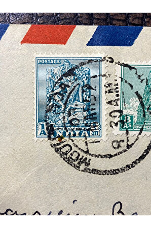 Hindistan'dan İsvicre Geneva'ya Uçak Postası Zarfı 1952 yılından BY AİRMAİL from İndia to Switzerl