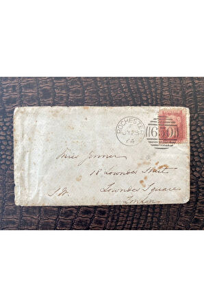 İngiltere Klasik Dönem 1864 Victoria Red Penny Pullu Zarf Rochester (650 Damgalı) çıkışlı Londra'ya