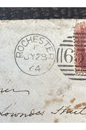 İngiltere Klasik Dönem 1864 Victoria Red Penny Pullu Zarf Rochester (650 Damgalı) çıkışlı Londra'ya