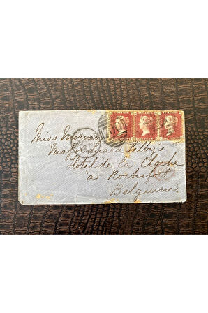 Klasik Dönem 1870 Victoria Üç Red Penny Pullu Zarf Sheffield İngiltere (700 Damgalı) çıkışlı Rochef