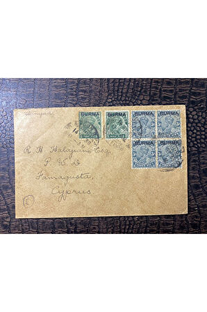 1938 Damgalı Hindistan'dan Kıbrısa Gönderilmiş Zarf Famagusta ve Limasol varış Damgalı BURMA Sürşar
