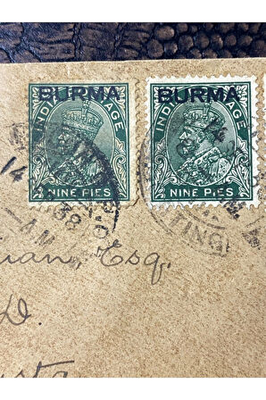 1938 Damgalı Hindistan'dan Kıbrısa Gönderilmiş Zarf Famagusta ve Limasol varış Damgalı BURMA Sürşar