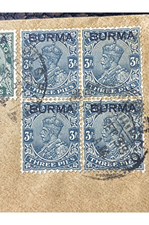 1938 Damgalı Hindistan'dan Kıbrısa Gönderilmiş Zarf Famagusta ve Limasol varış Damgalı BURMA Sürşar