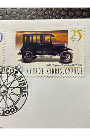 Kıbrıs Cumhuriyeti DAMGALI Resmi İlk Gün Zarfı Araba Temalı Rebublic of Cyprus OFFİCİAL FİRST DAY