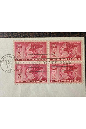 USA AMERİKA İLK GÜN ZARFI G.A.R. İndianapolis 1949 FDC Dörtlü Blok Pullu