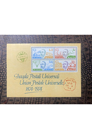 1974 Damgasız Malta Union Postale Universelle ( Evrensel Posta Birliği ) 100. Yılı Temalı Blok MNH