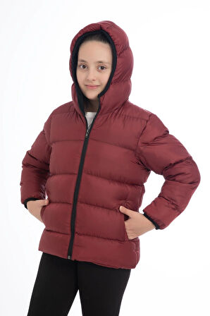 Kız Çocuk Polarlı Kürklü Kapüşonlu Su Geçirmez Rüzgara Dayanıklı Cepli Şişme Kışlık Mont